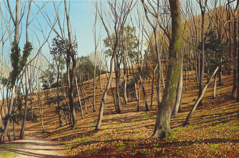 百瀬智宏 三月 春の影（愛知県犬山市）油絵 M4号 カレンダー原画 真