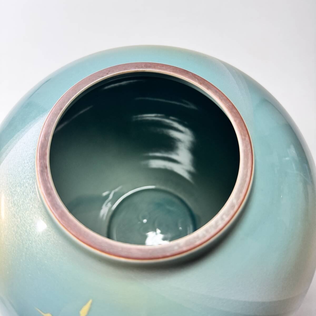 [63278Q] Kutani десять тысяч произведение золотой серебряный зеленый .. журавль полосный гора ваза ваза для цветов цветок входить цветок сырой . инструмент чайная посуда течение времени хранение товар текущее состояние товар 