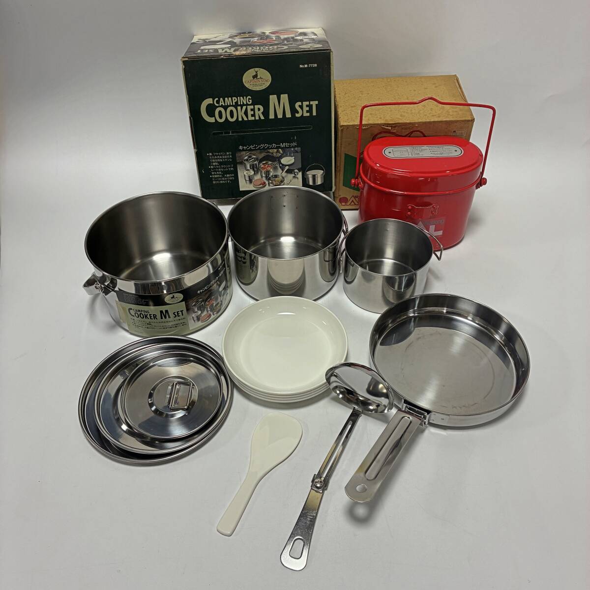 【63535C】CAPTAIN STAG キャプテンスタッグ 飯盒 キャンピングクッカーMセット アウトドア用品 現状品 経年保管品_画像1