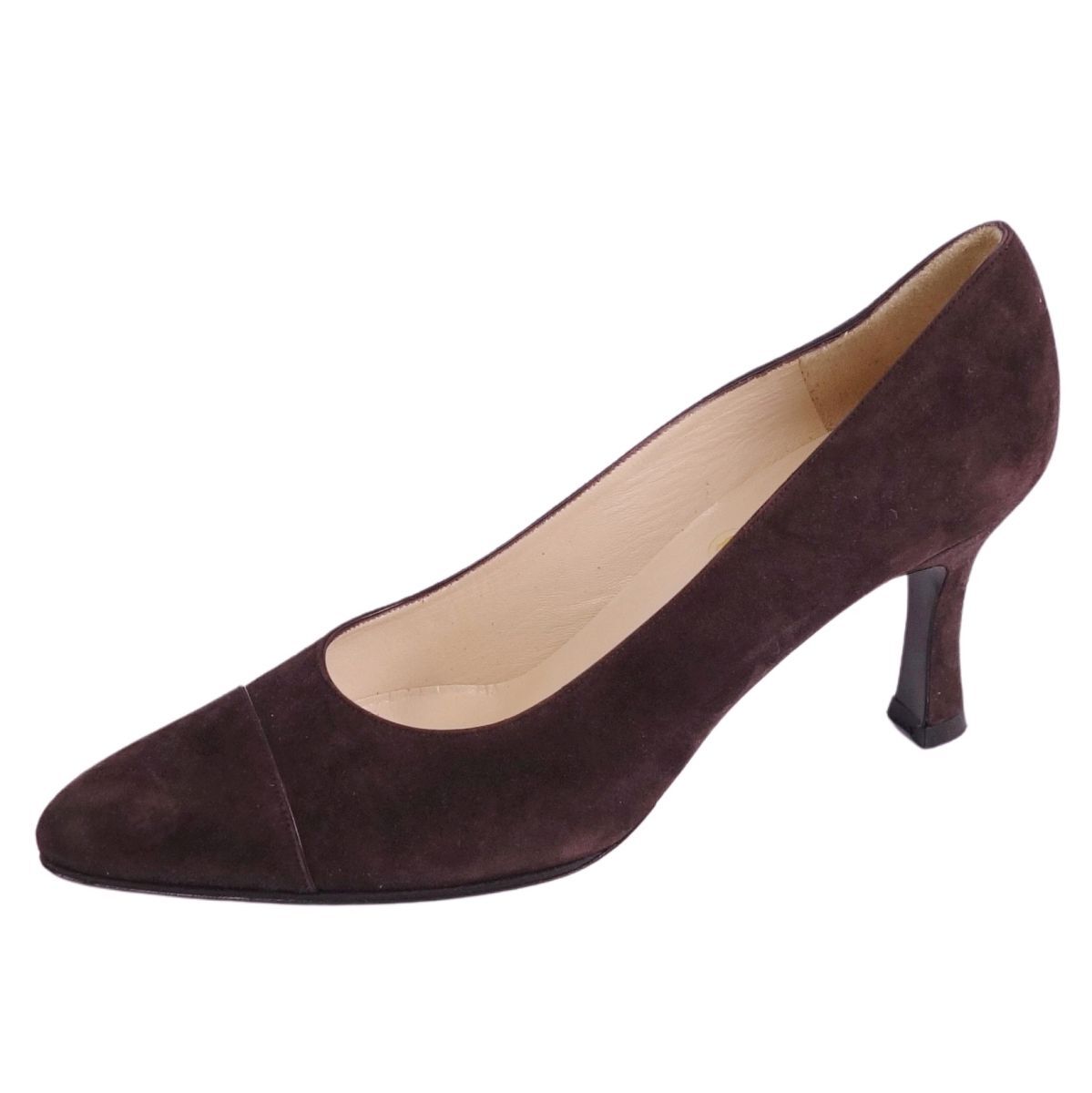 美品 Vintage シャネル CHANEL パンプス ポインテッドトゥ キャップトゥ ヒール スウェードレザー シューズ 靴 38 ce08mt-rm20f13533_画像1