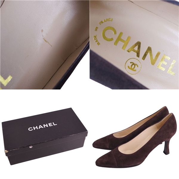 美品 Vintage シャネル CHANEL パンプス ポインテッドトゥ キャップトゥ ヒール スウェードレザー シューズ 靴 38 ce08mt-rm20f13533_画像9