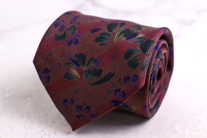 バレンシアガ ブランド ネクタイ シルク ボタニカル柄 花柄 総柄 PO メンズ ワインレッド BALENCIAGA_画像1