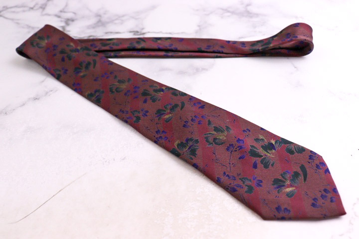 バレンシアガ ブランド ネクタイ シルク ボタニカル柄 花柄 総柄 PO メンズ ワインレッド BALENCIAGA_画像2