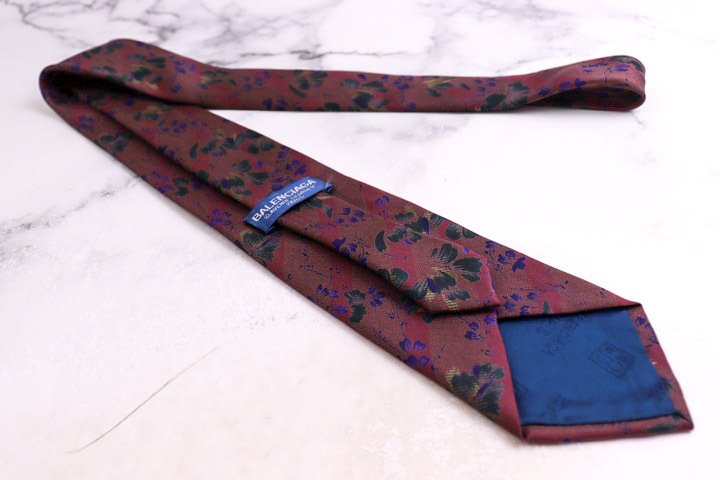バレンシアガ ブランド ネクタイ シルク ボタニカル柄 花柄 総柄 PO メンズ ワインレッド BALENCIAGA_画像3