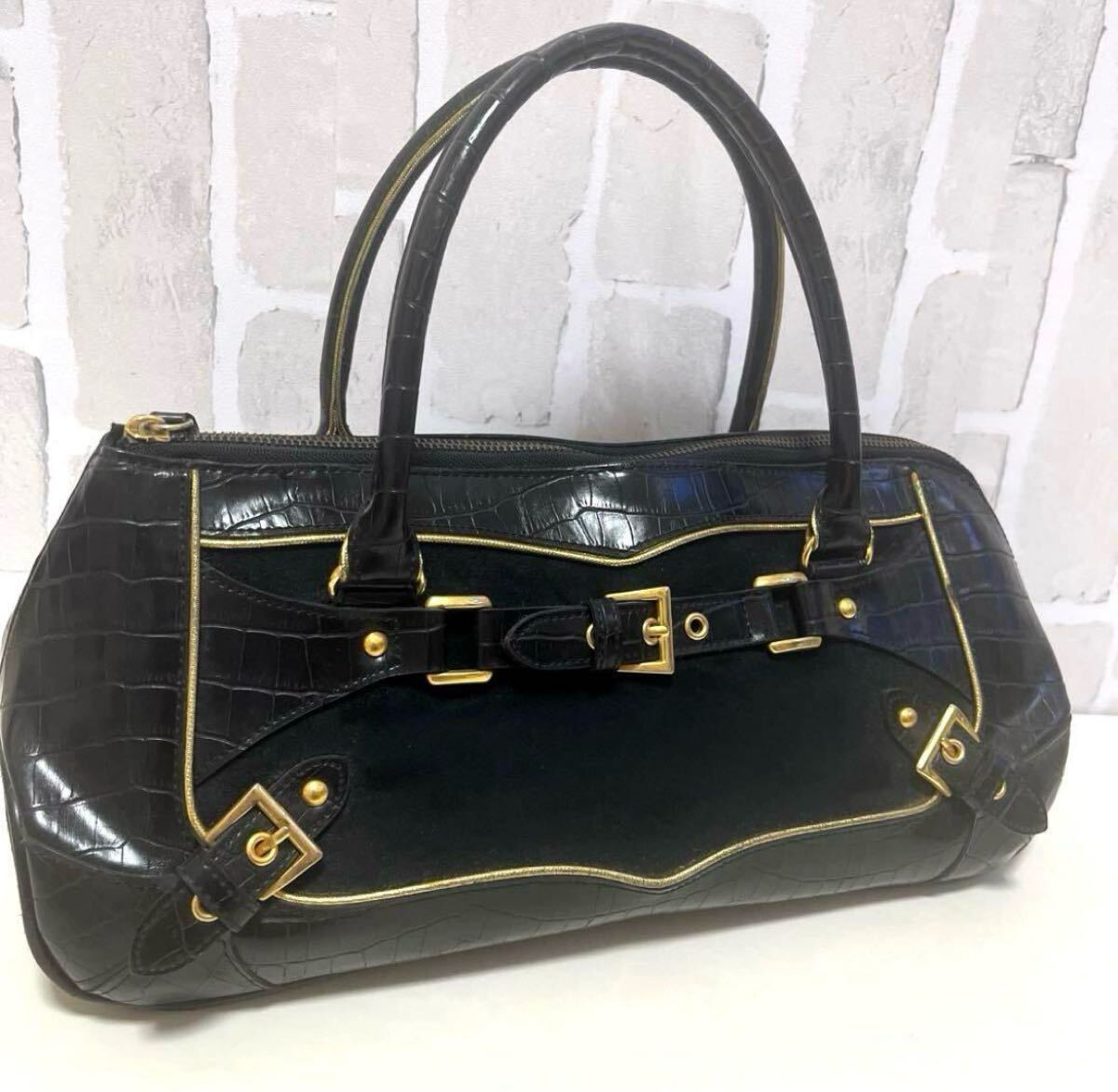 アーカイブ archive グランジ Y2Kギャル ワンショルダーバッグ 肩掛け ハンドバッグ スエード レザー クロコ型押し ゴールド金具 VIVAYOU_画像1