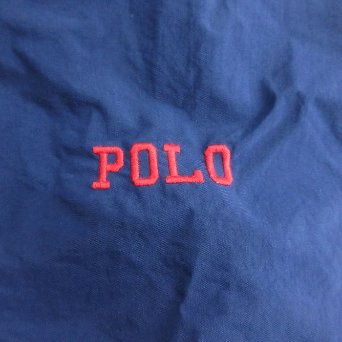 XL/古着 ラルフローレン 長袖 ブランド ナイロン ジャケット メンズ 90s ワンポイントロゴ ゴルフ ラグラン 大きいサイズ クルーネック 紺_画像3