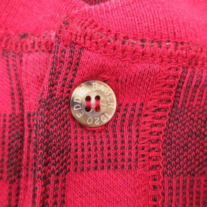 L/古着 エディーバウアー 長袖 ビンテージ Tシャツ メンズ 90s ヘンリーネック 赤 レッド チェック spe 25aug09 中古_画像3