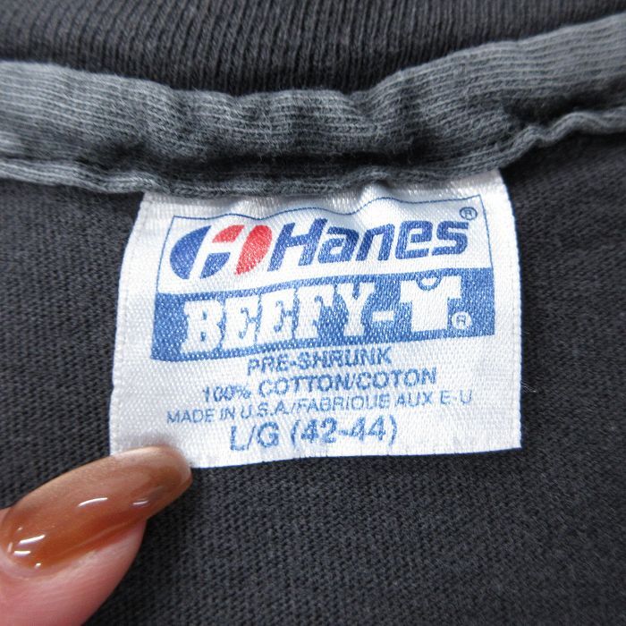 XL/古着 ヘインズ 半袖 ビンテージ Tシャツ メンズ 90s メッセージ コットン クルーネック 黒 ブラック 25aug13 中古_画像3