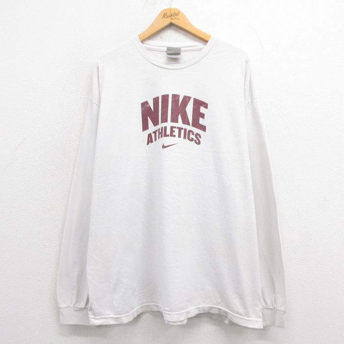 XL/古着 ナイキ NIKE 長袖 ビンテージ Tシャツ メンズ 00s ビッグロゴ 大きいサイズ コットン クルーネック 白系 ホワイト 25aug21 中古_画像1