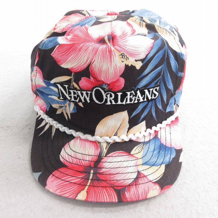 中古 キャップ 90s ニューホリンズ ハイビスカス 黒他 ブラック 25aug08_画像1