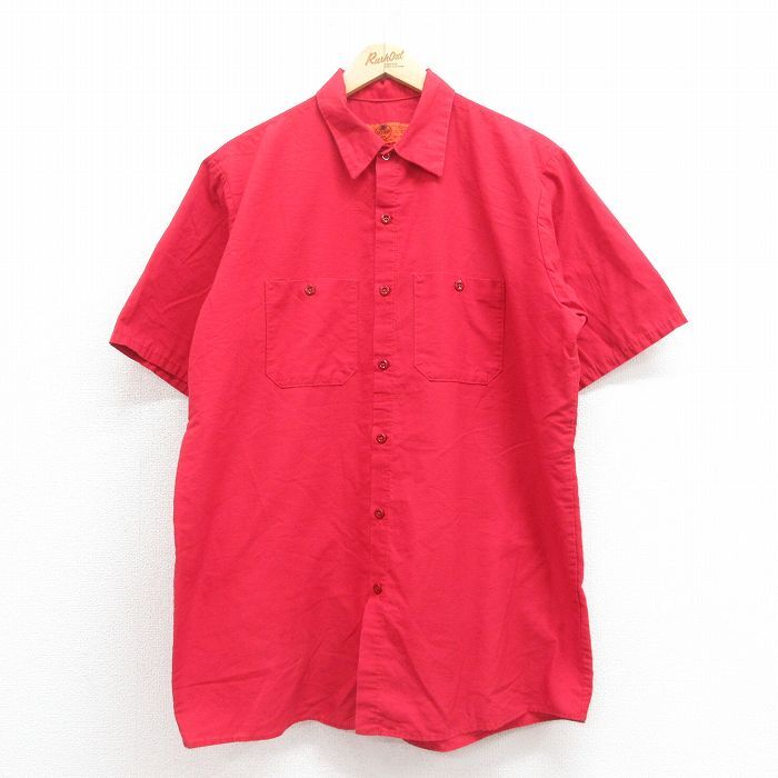 L/古着 レッドキャップ 半袖 ワーク シャツ メンズ 00s ロング丈 赤 レッド 25aug23 中古 トップス_画像1