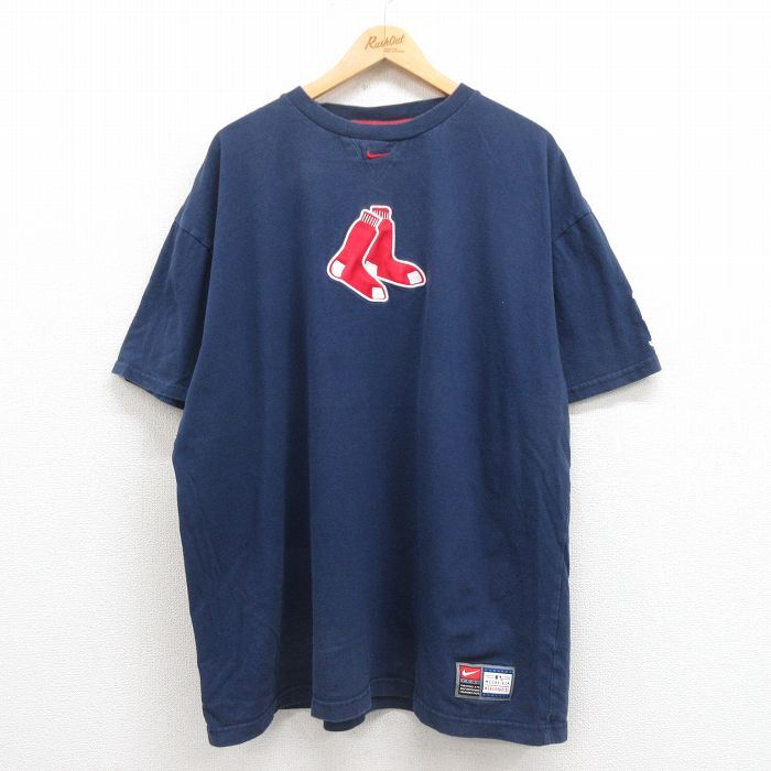 XL/古着 ナイキ NIKE 半袖 ビンテージ Tシャツ メンズ 00s MLB ボストンレッドソックス 大きいサイズ コットン クルーネック 紺 ネイビー_画像1