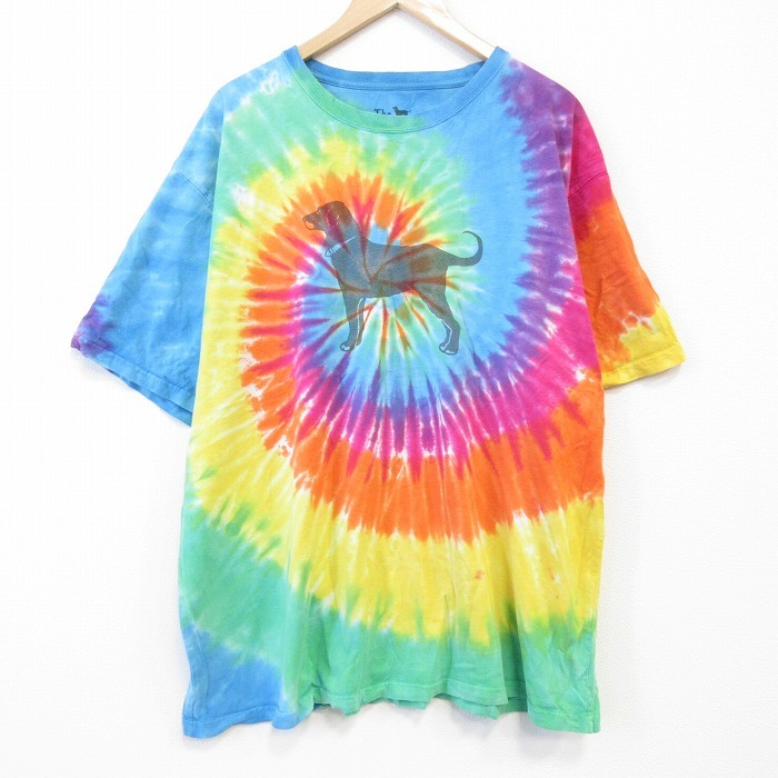XL/古着 半袖 Tシャツ メンズ The Black Dog 大きいサイズ コットン クルーネック 水色他 タイダイ spe 25aug27 中古_画像1