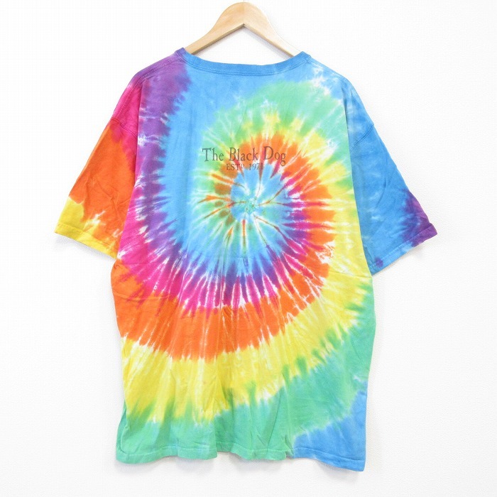 XL/古着 半袖 Tシャツ メンズ The Black Dog 大きいサイズ コットン クルーネック 水色他 タイダイ spe 25aug27 中古_画像2