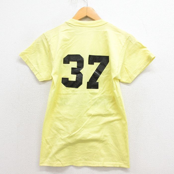 XS/古著 半袖 ビンテージ Tシャツ メンズ 80s バスケットボール クルーネック 黃 イエロー 25aug23 中古