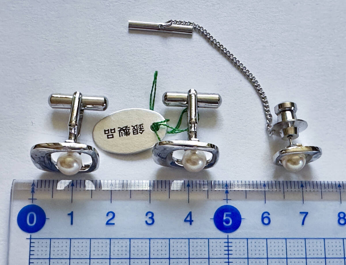 【本真珠、銀製品】ネクタイピン　カフスボタン　昭和レトロ（#KB0396）_画像5