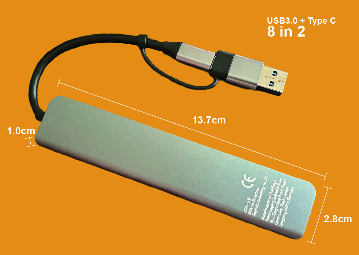 【USB-A, USBーC（Type-C)　USBハブ】８in２