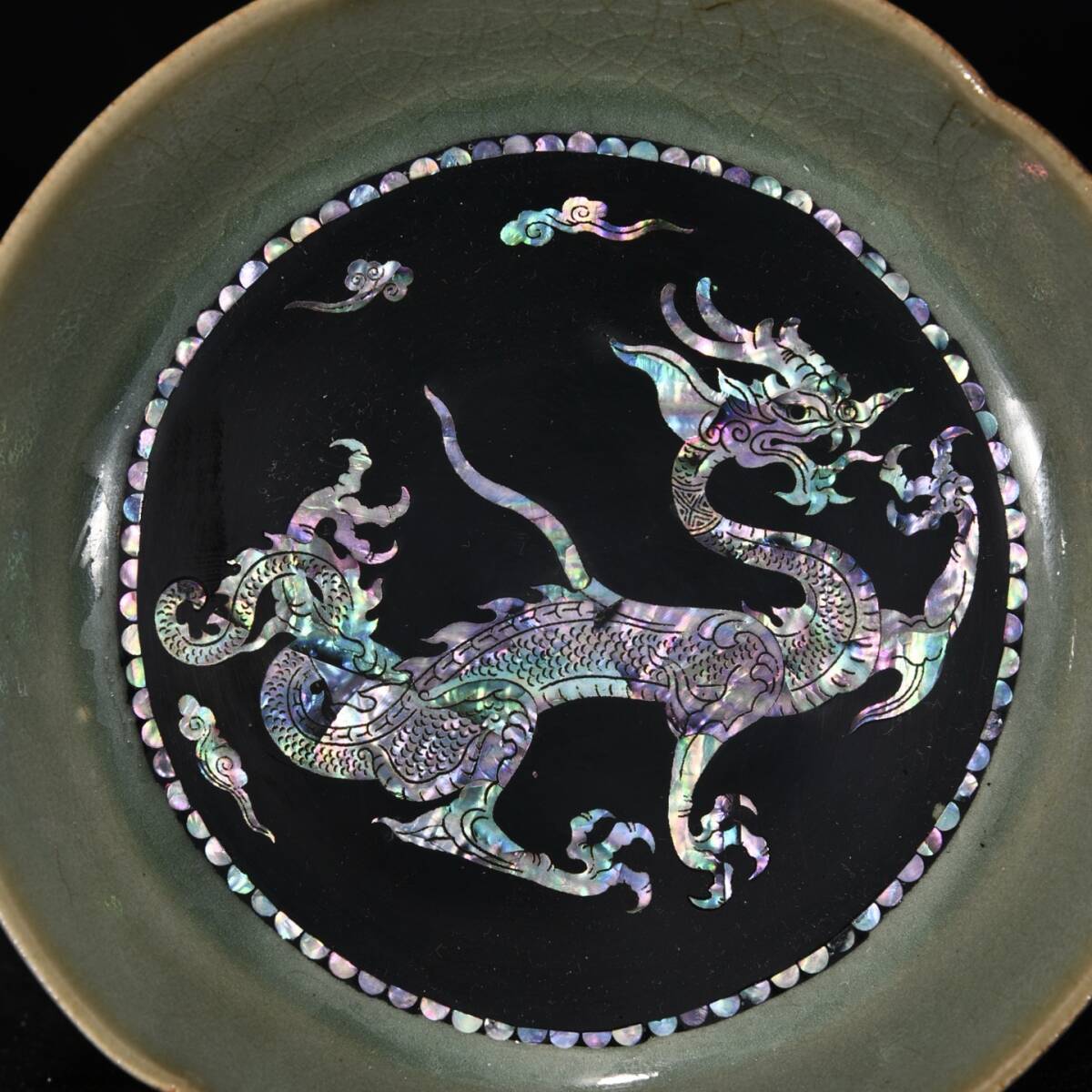 6719QN&8 человек национальное достояние China антиквариат [ Song . обжиг в печи лакированные изделия перламутр дракон ....] China изобразительное искусство изделие прикладного искусства редкий товар .. фаянс синий цветок . старый керамика 