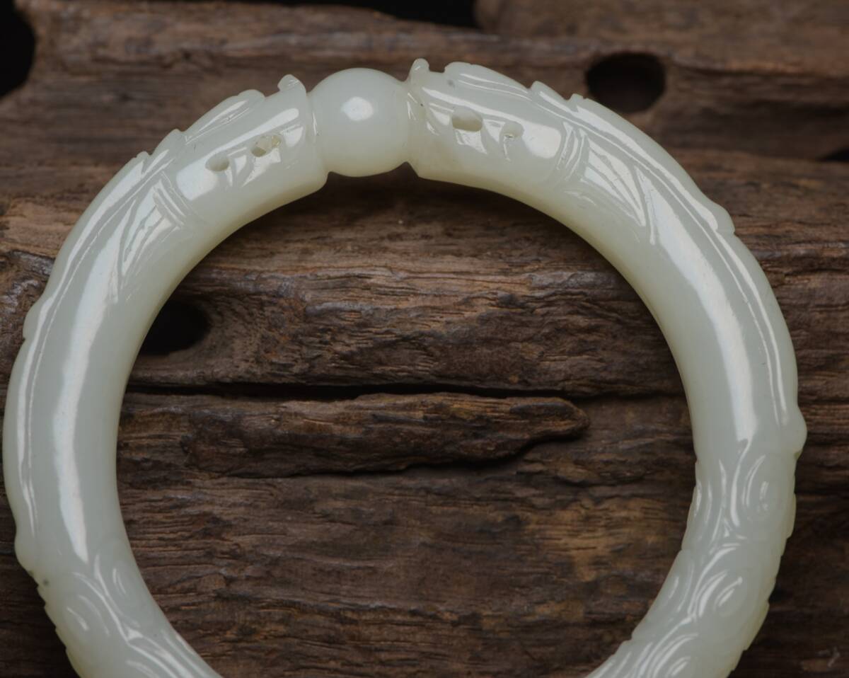 宋代 竜紋ブレスレット 古玉老和田白玉 中国美術骨董アンティークコレクション ▽鴻▽ 清朝時代 和田玉 白玉彫 魑龍紋璧 時代物 中国古