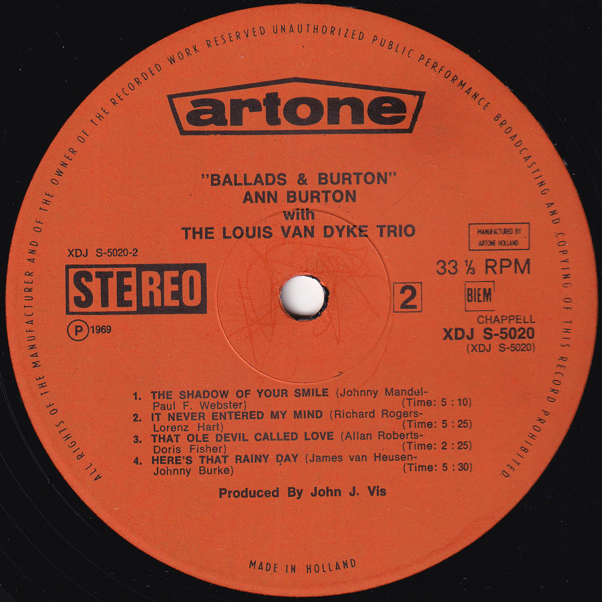 蘭LP☆ ANN BURTON WITH THE LOUIS VAN DYKE TRIO Ballads & Burton（Holland Artone XDJ S-5020）アン・バートン【Kees de Jong】_画像5