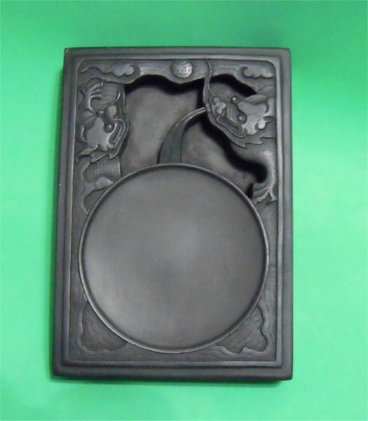 硯(12.5x17.5x2.5cm)と、硯箱(ヒビ入り)(20x26x6cm) 観祥堂 未使用_画像4