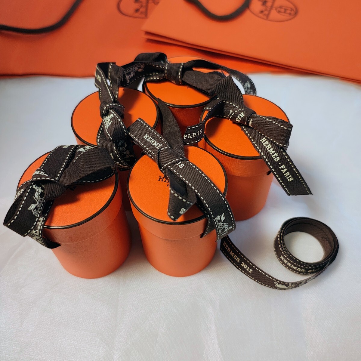 エルメス 空箱 保存箱 ツイリー5個セット 予備リボン付き