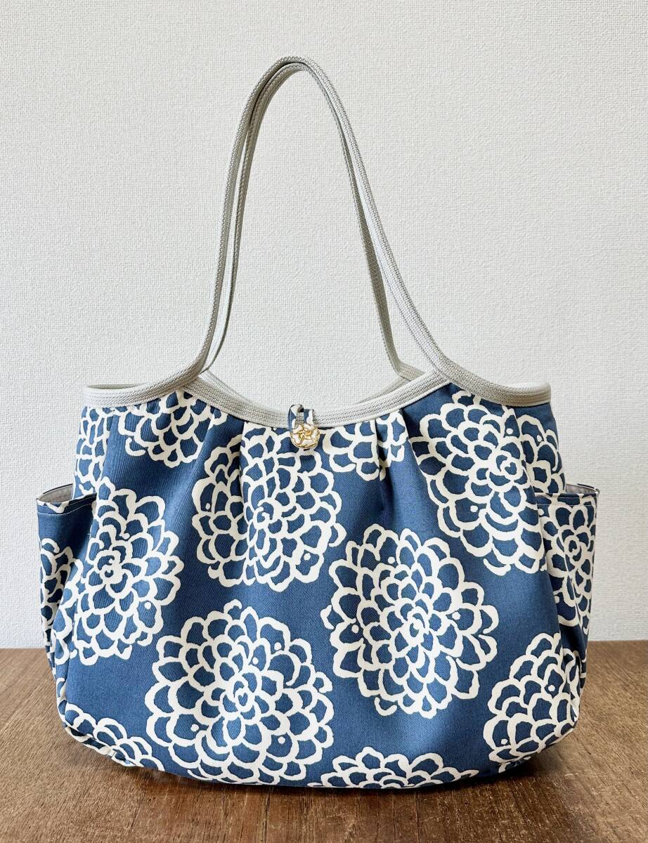 ★ハンドメイド★マチ付グラニーバッグ コットンツイル う早この布 ダリア★