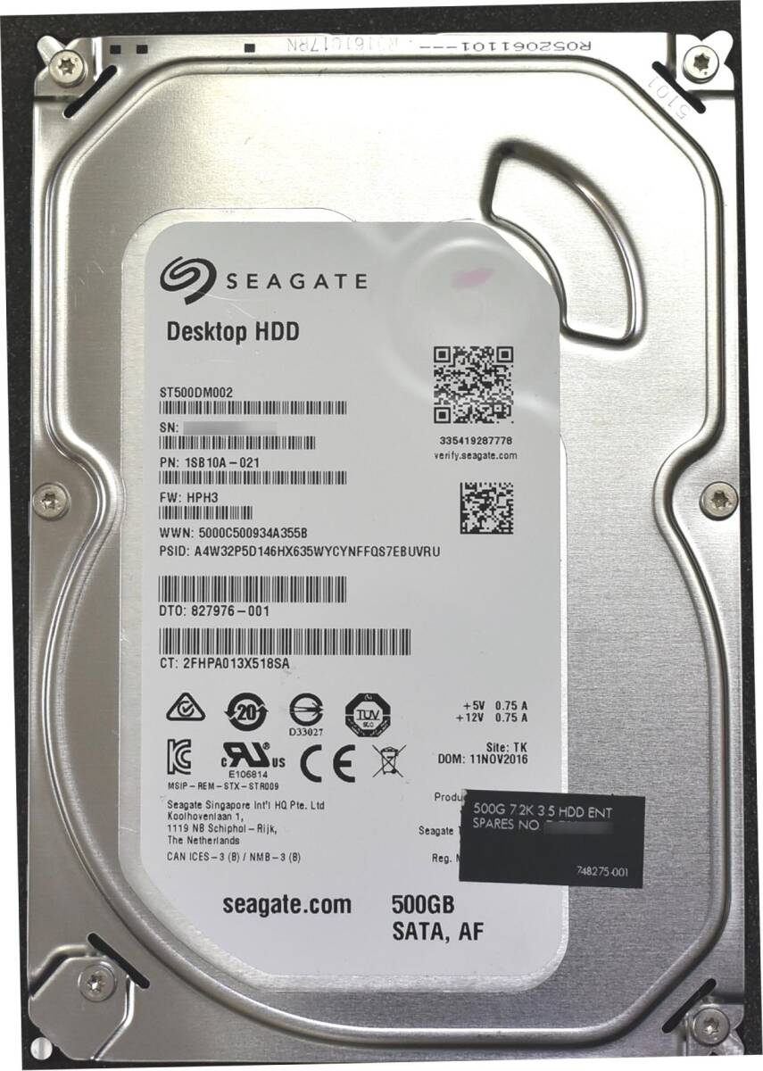 Seagate ST500DM002 ディスク容量:500GB SATA600 HDD 2013年製造 (Cristal DiscInfo 正常) 使用時間 24790H (管:EH260 _画像1