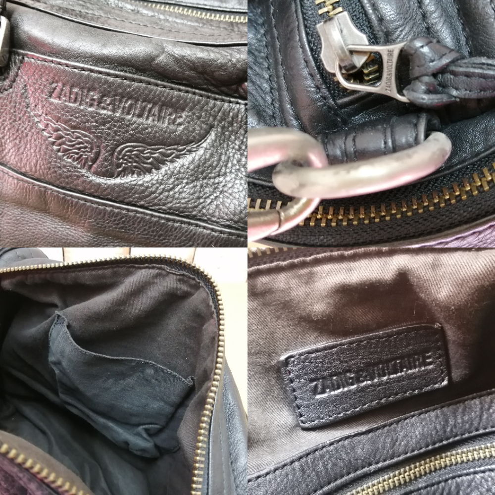 □25082902　ZADIG&VOLTAIRE　ザディグエヴォルテール　ボストンバッグ　ブラックレザー　型押ロゴ　ショルダーストラップ付　ポケット多数_画像9