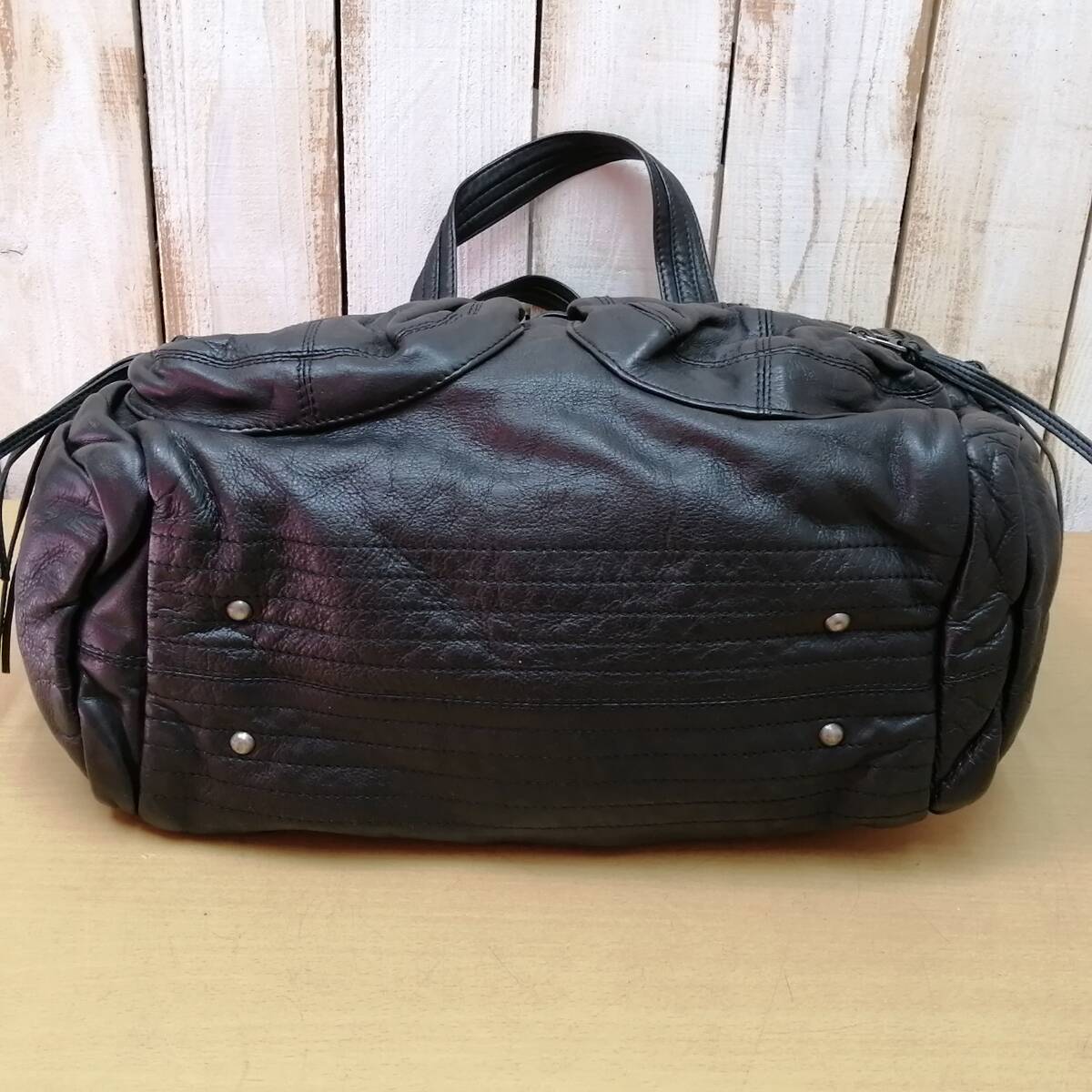 □25082902　ZADIG&VOLTAIRE　ザディグエヴォルテール　ボストンバッグ　ブラックレザー　型押ロゴ　ショルダーストラップ付　ポケット多数_画像6