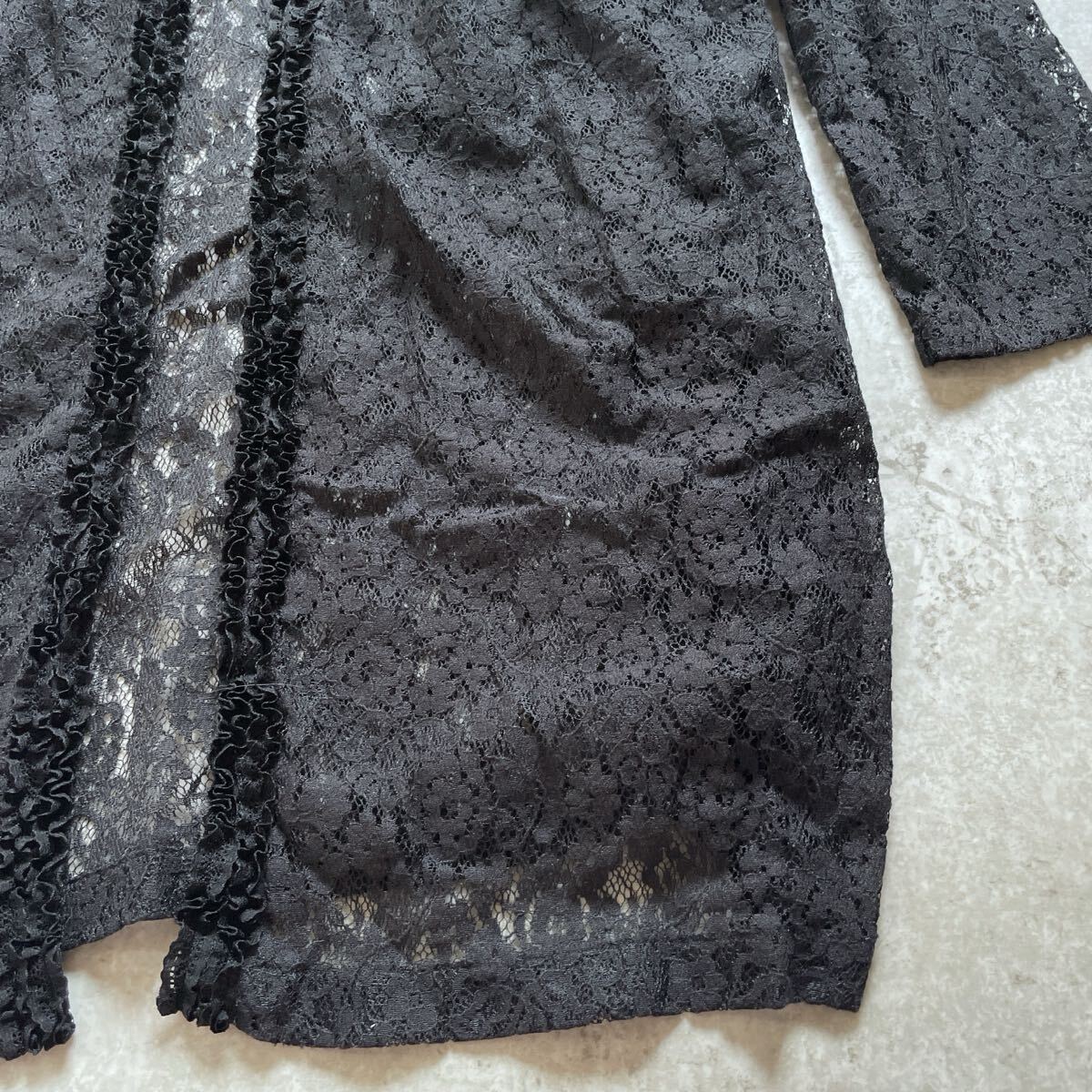 インゲボルグ　カーディガン　花柄　レース　ピコフリル　11号　黒　長袖　フード付_画像6