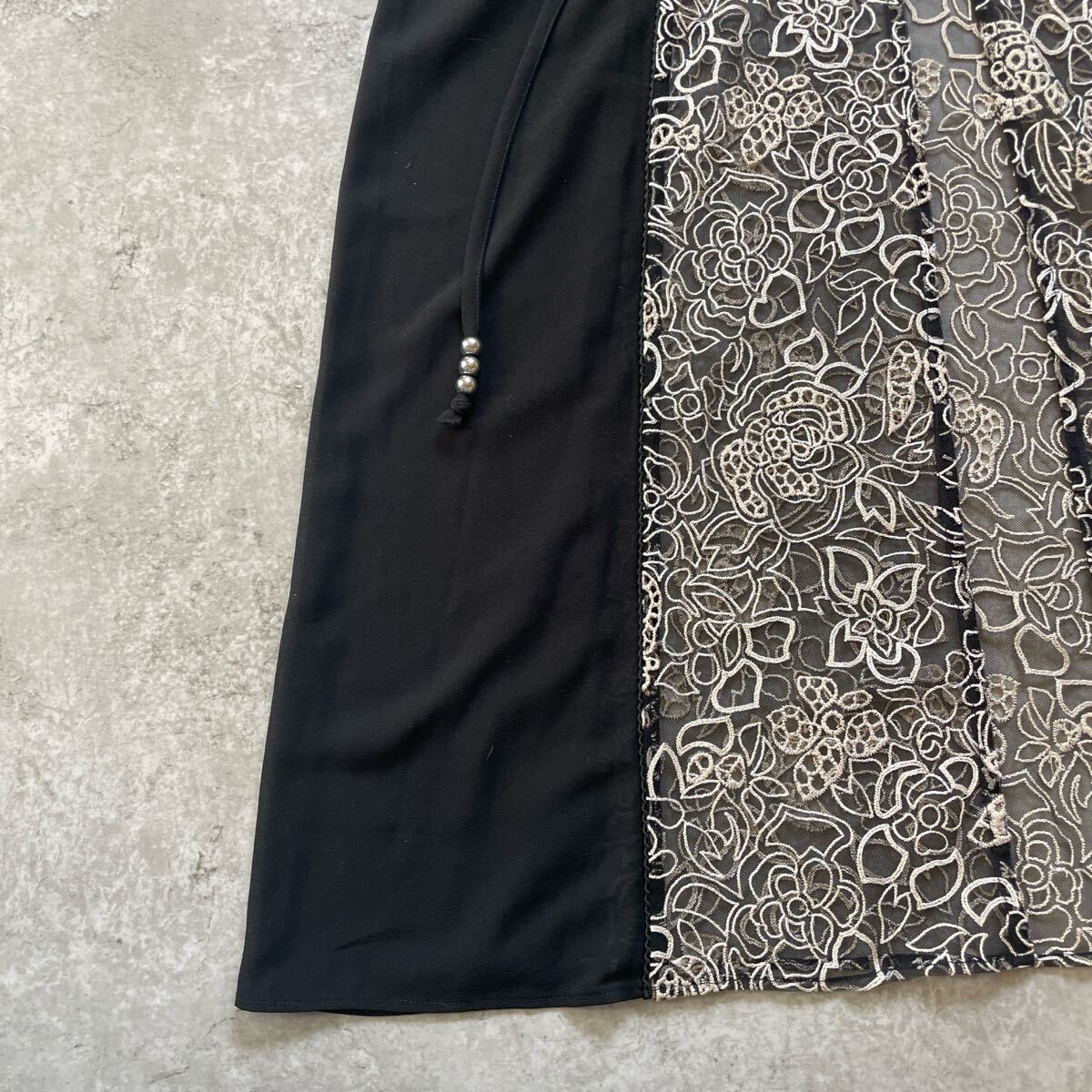 新品未使用　リリーブラウン　刺繍　レース　ガウン　カーディガン　黒　長袖　花柄　前開き　羽織り　ブラック　 ロング_画像9