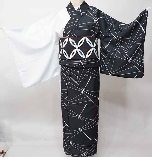  юката одиночный товар совершенно новый женский половина . покрой CooPass полиэстер 100% LL~3L размер примерно 160~175cm чёрный × белый новый товар ( АО ) дешево рисовое поле магазин NO42137-2