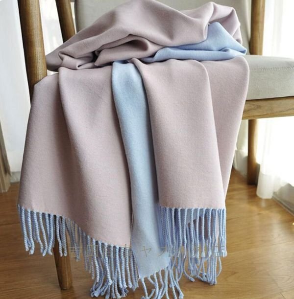 ☆新品 上質 大判 ストール 秋冬 エレガント オシャレ通勤防寒 カシミヤ リバーシブル仕様 ストール マフラー 水色_画像1