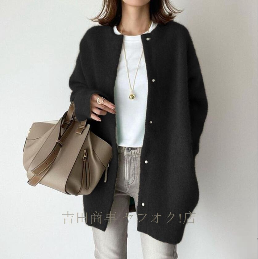 ☆新品 ニットカーディガン レディース ニット 前開きカーディガン アウター ロングコート アウター オフィス 通勤 羽織 長袖 コーヒー_画像3