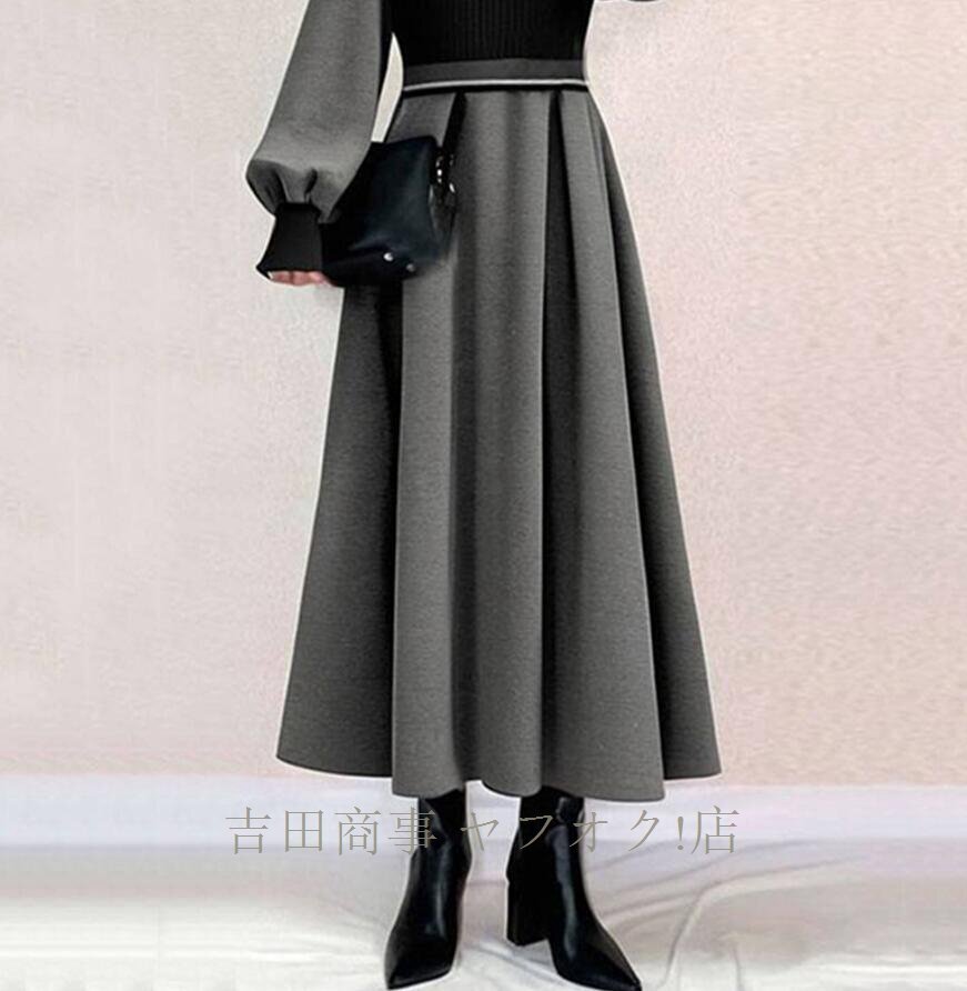 ☆新品 ワンピース レディース ニットワンピース ロング丈 配色 切り替え 着痩せ ふんわり袖 異素材 通勤 体型カバー 長袖 ミモレ丈_画像5