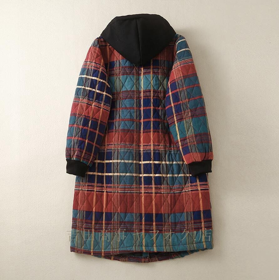 ☆新品 カジュアル 中綿コート キルティングコート チェック柄 コート レディース フード付き ロングコート アウター 軽量 あったか/_画像2