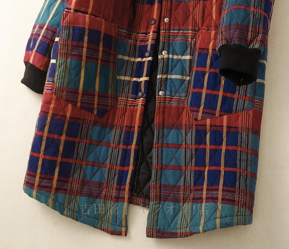 ☆新品 カジュアル 中綿コート キルティングコート チェック柄 コート レディース フード付き ロングコート アウター 軽量 あったか/_画像4