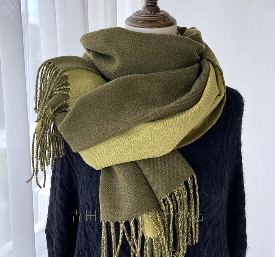 ☆新品 秋冬 定番 上質大判 カシミヤ マフラー ストール 大人 最高の肌ざわり カーキ_画像4