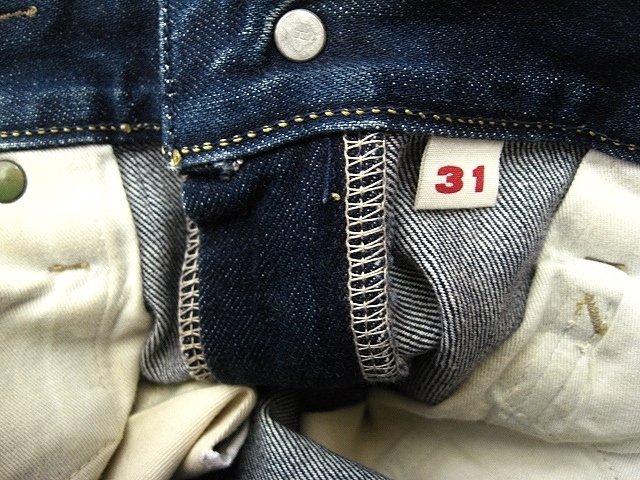 ハリラン BLUEBLUE スリム系 w31(腰浅83x84位) 濃紺 ヒゲ タテ落ち ハリウッドランチマーケット PP 青緑紙パッチ  _画像6