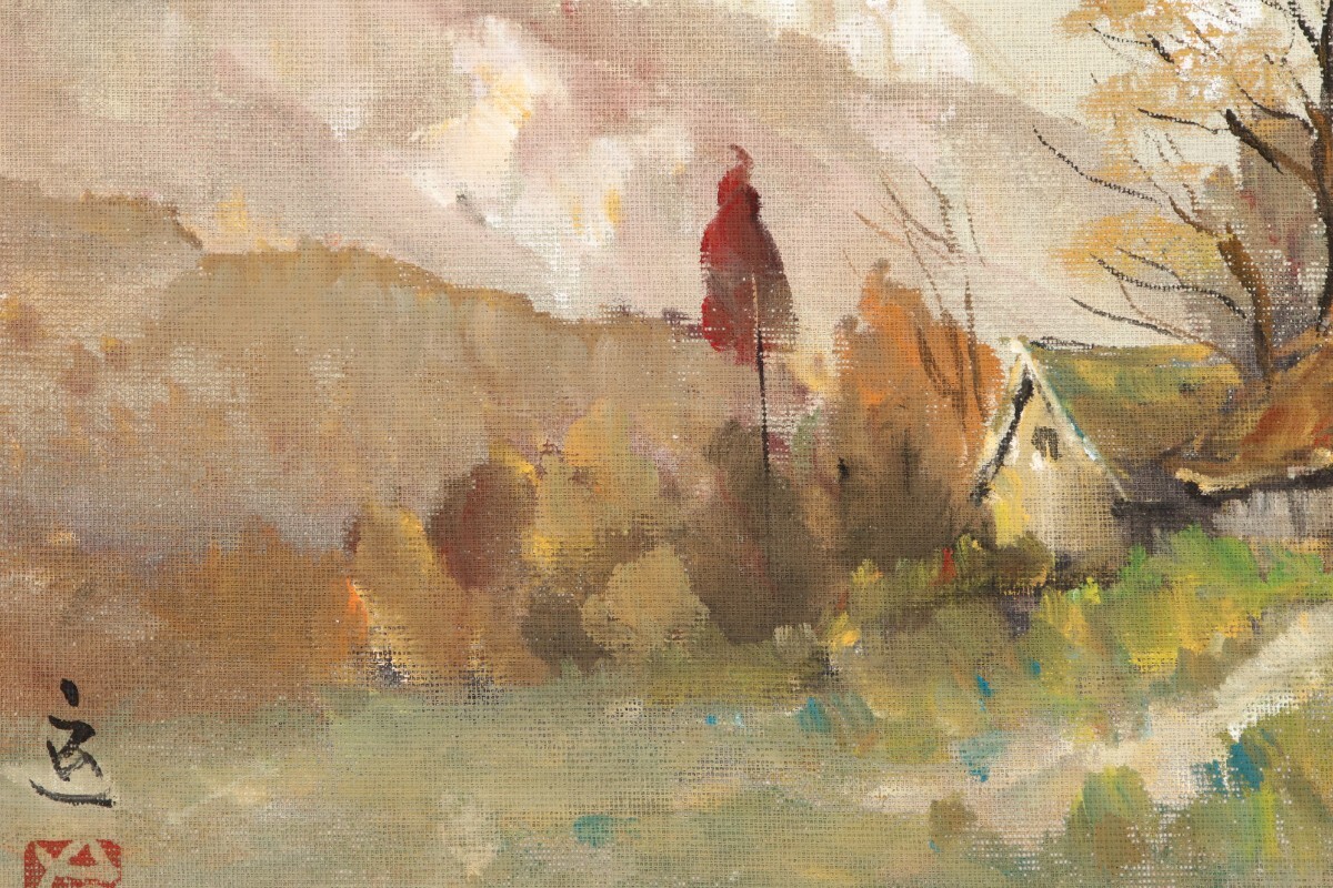 【真作】絵画 榎本良一 油彩10号(ボード) 越後三山 雪山と田園の情景 V85 真作 榎本良一 油彩「安曇野」画寸 33cm×24cm F4 長野県出身 彩