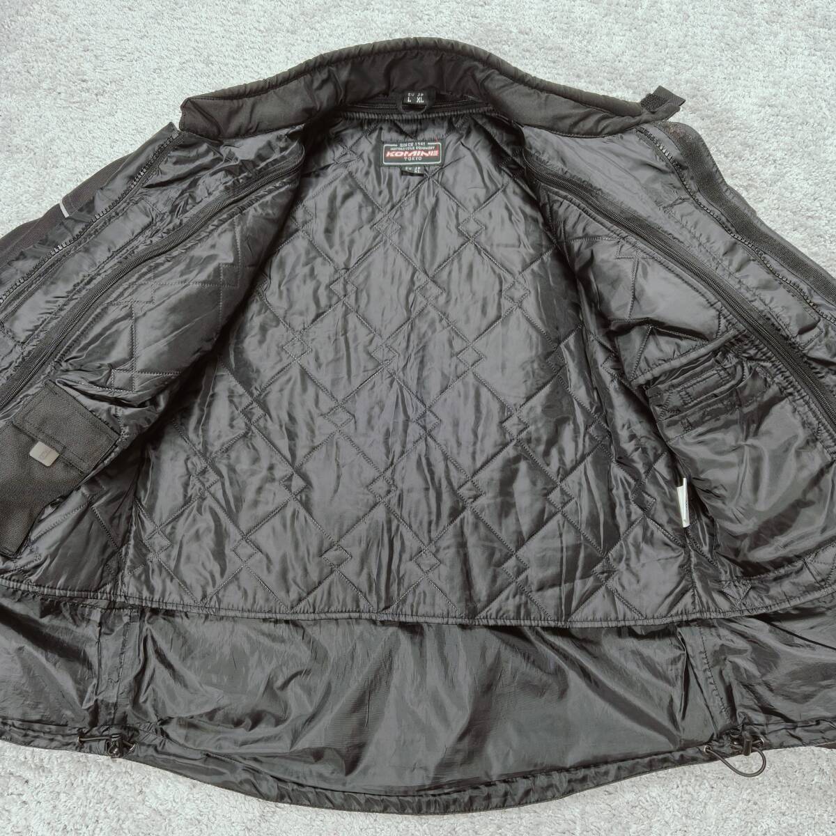 KOMINE コミネ バイク用 ナイロン セットアップ 上下セット プロテクター ライナー付き XLサイズ ブラック グレー