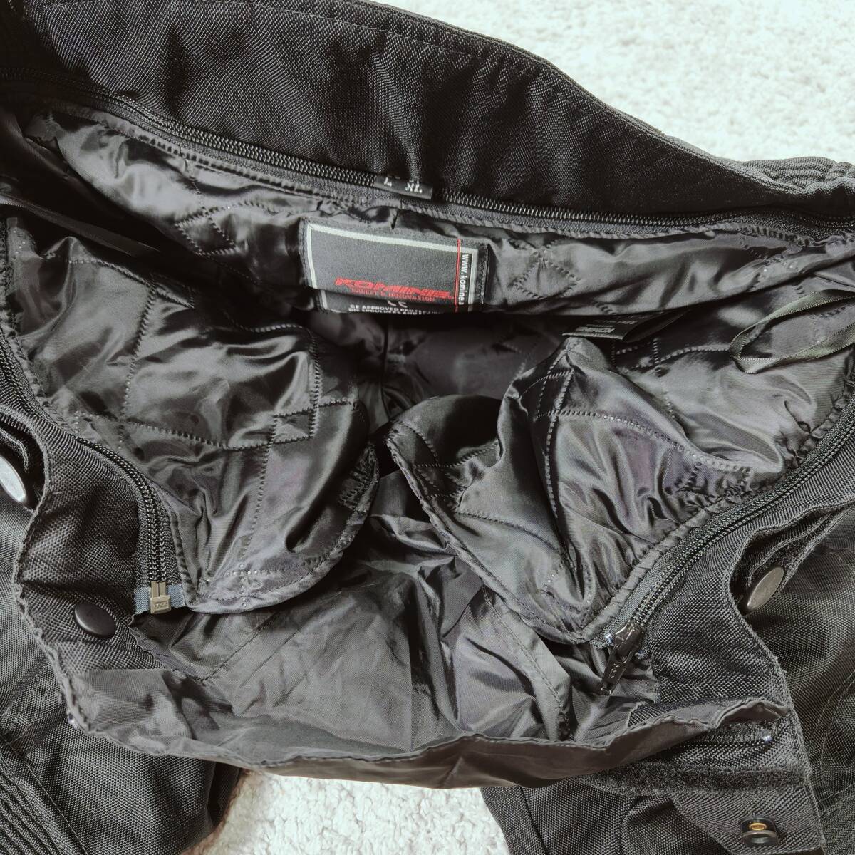 KOMINE コミネ バイク用 ナイロン セットアップ 上下セット プロテクター ライナー付き XLサイズ ブラック グレー