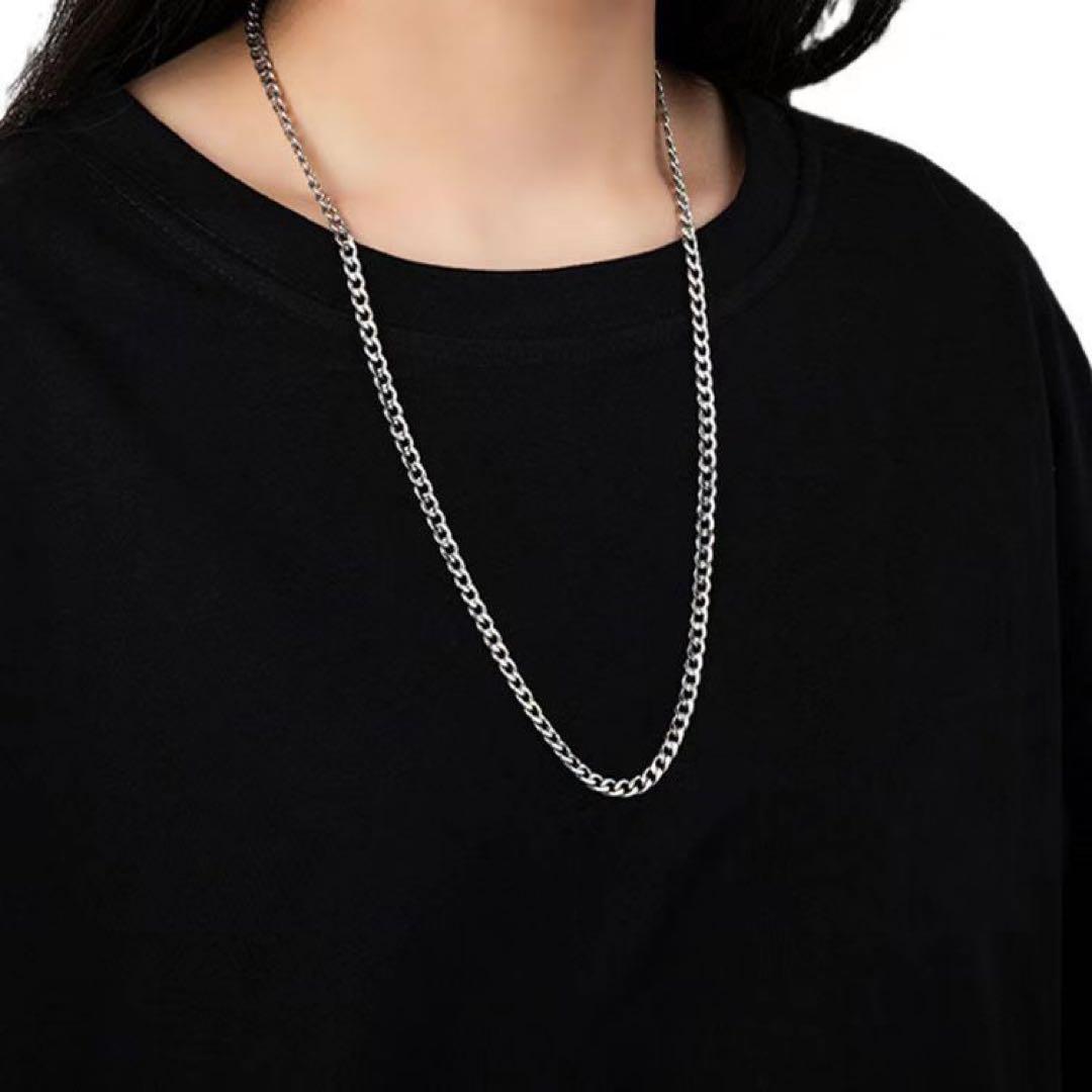 喜平　シルバー　チェーンネックレス　男女兼用　シンプル　長(zhǎng)60㎝　幅5㎜　チタン