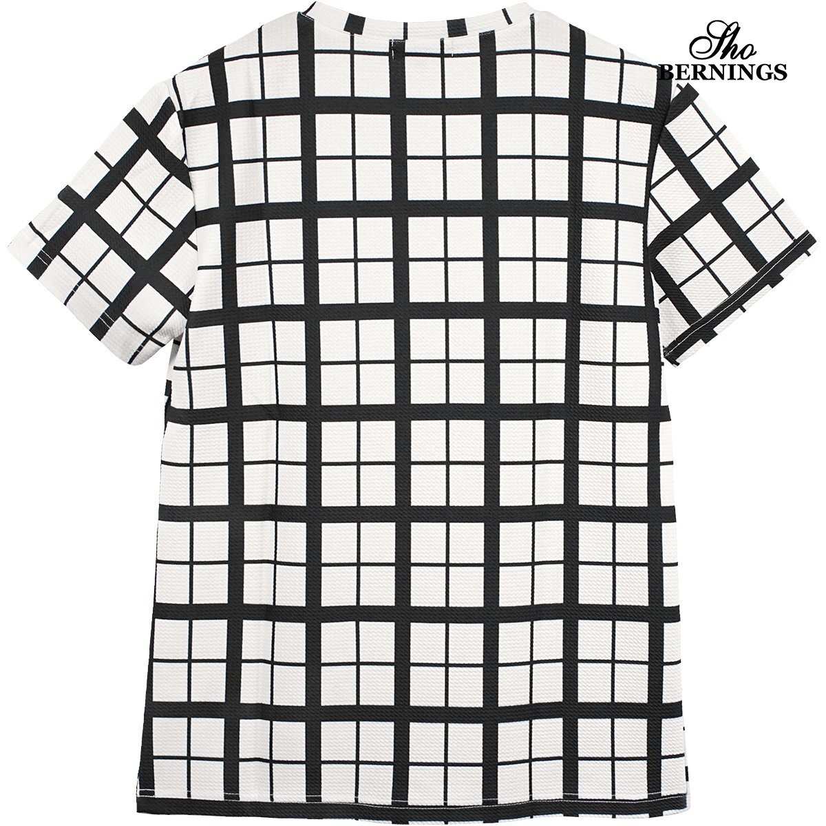 344342-90 Bernings sho Tシャツ 半袖 Vネック チェック柄 総柄 mens メンズ(ホワイト白ブラック黒) L カジュアル きれいめ スマート_画像6