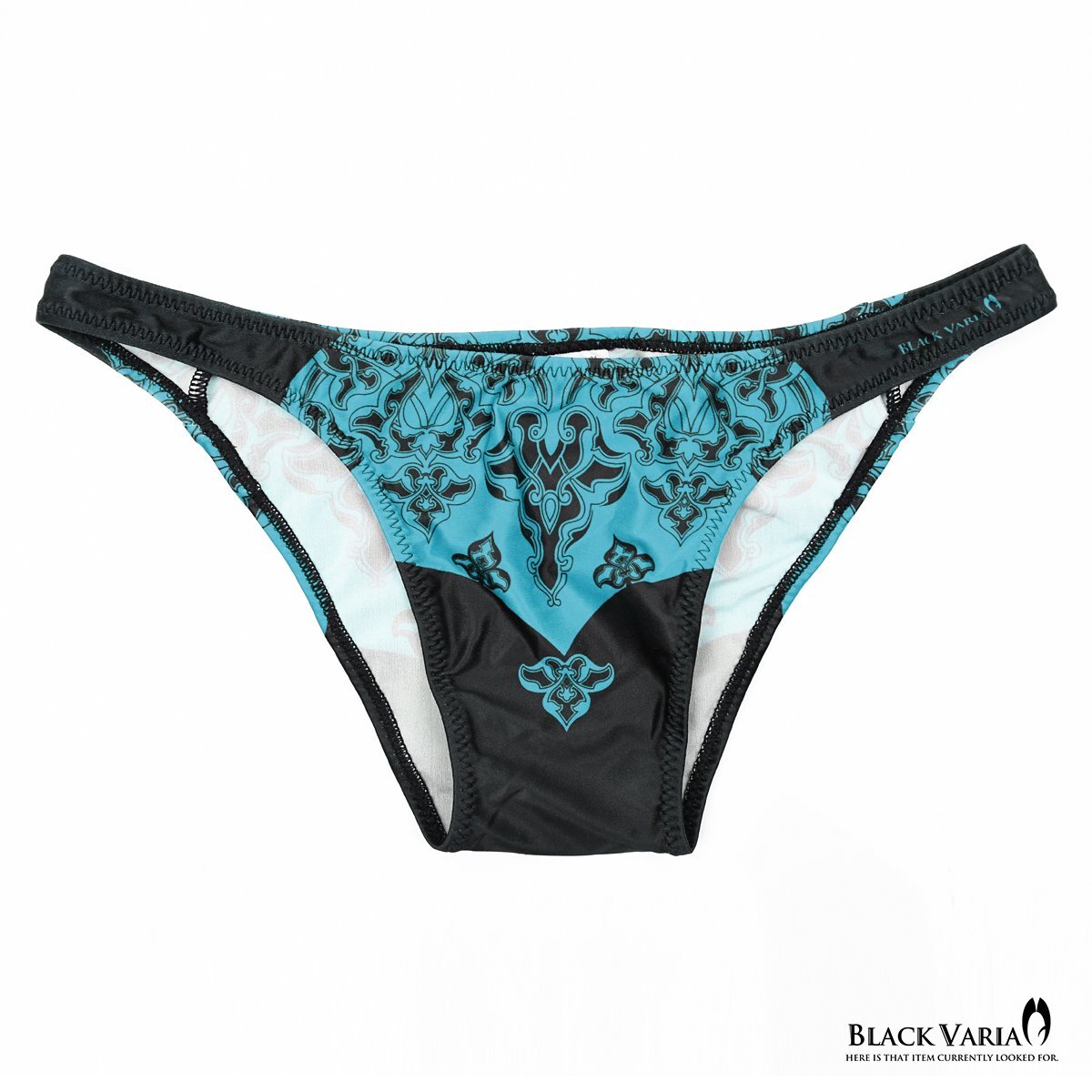 tc008-sax BLACK VARIA ハーフバック アラベスク柄 ダマスク柄 下着 ビキニ パンツ メンズ(サックスブルー青) M 股下縫い目なし 高機能性_画像2