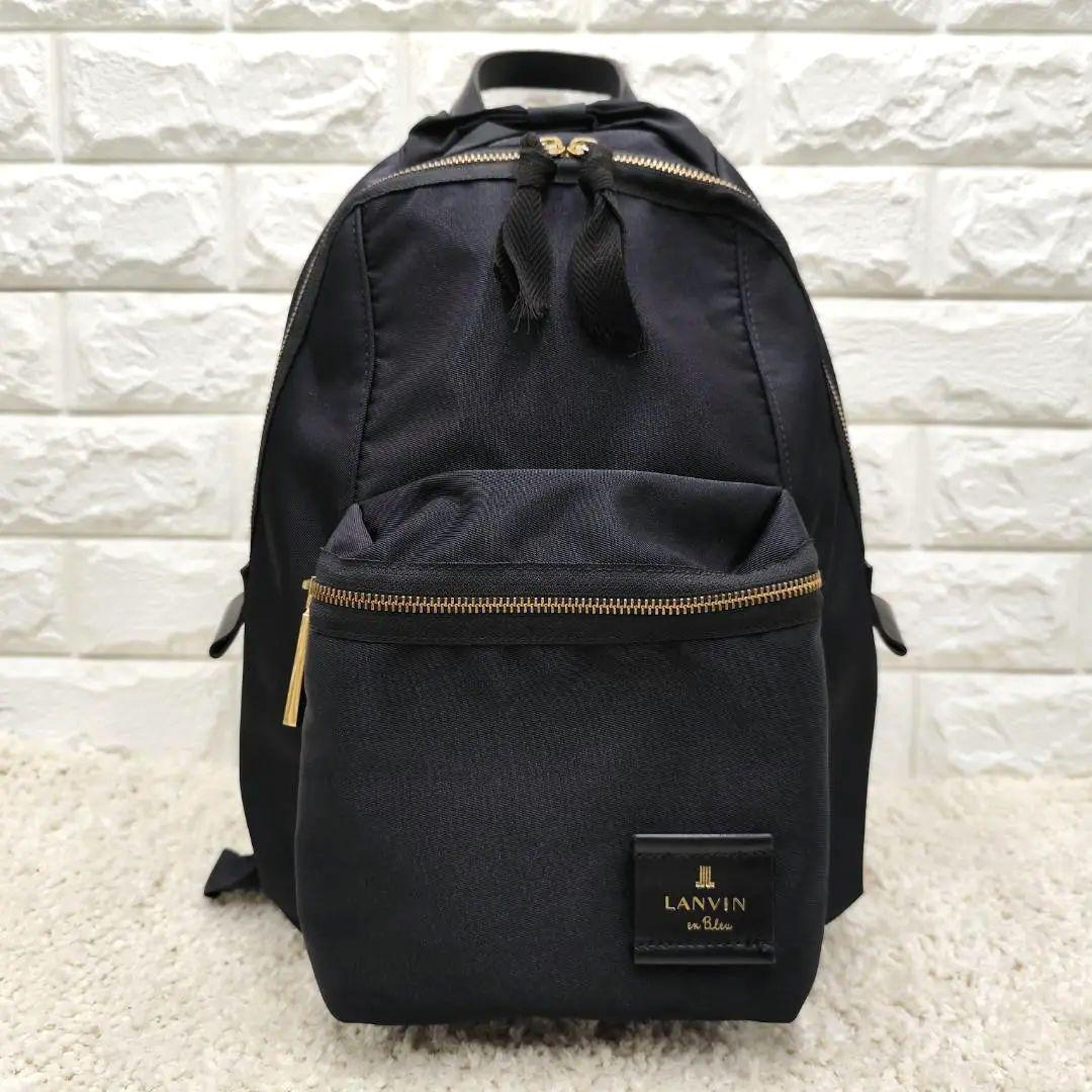 良品 LANVIN en Bleu リュック 黒 ナイロン トロカデロ リボン
