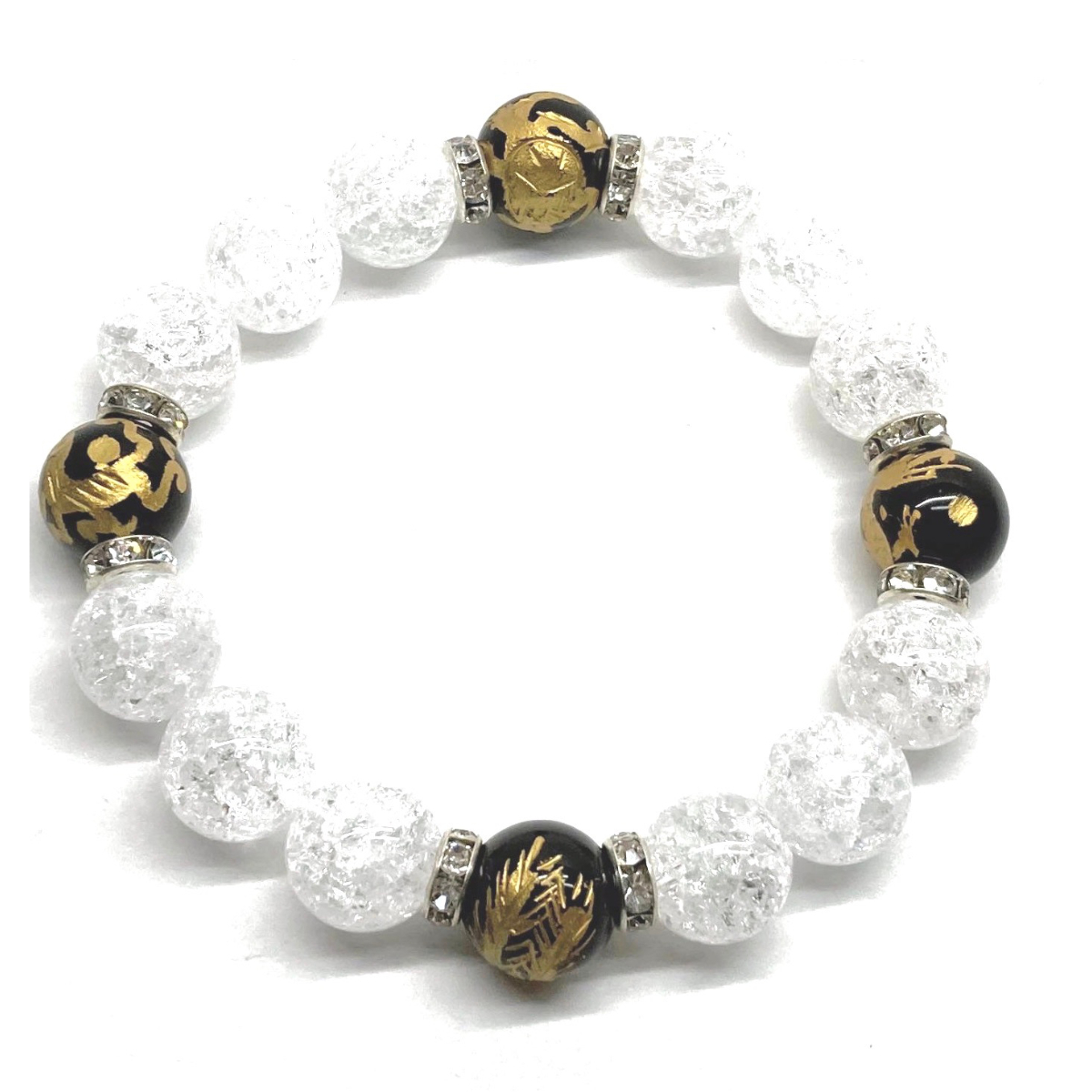 白龍神様宿る腕輪 ❃呪物❃ 四神獣金彫オニキス×クラック水晶 12mm パワーストーン