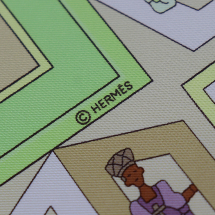 超美品 HERMES エルメス DONNER LA MAIN 手を差しのべる カレ90 - スカーフ シルク グリー【本物保証】_画像7