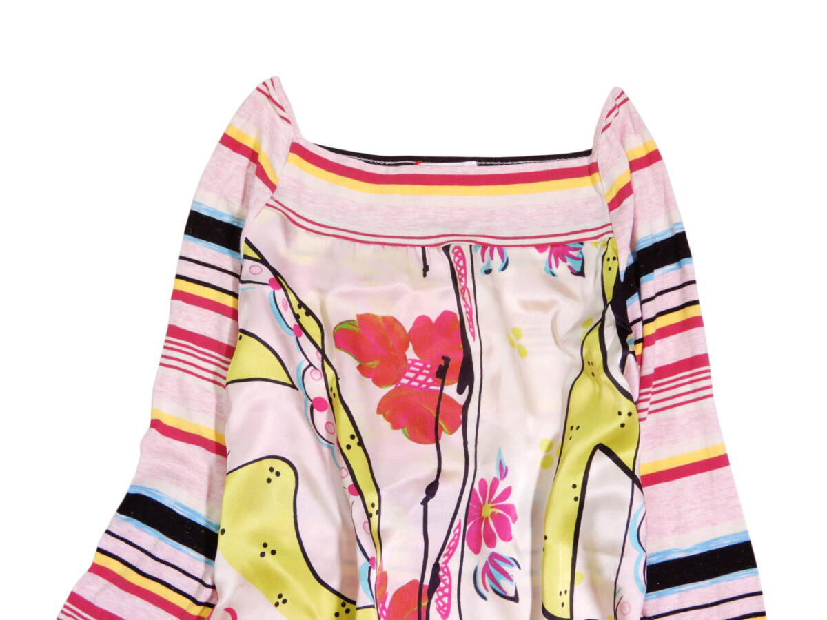 未使用 Christian Lacroix クリスチャンラクロワ シルク ジャージー 異素材切り替え フラワープリント プルオーバーカットソー S_画像3